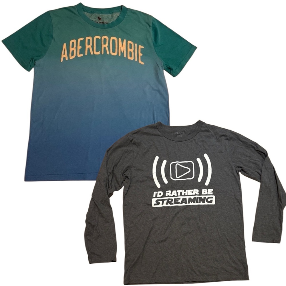 Abercrombie Kids Blue/Green Tee & EUC Grey Streaming Long Shirt - size 14 (XL)